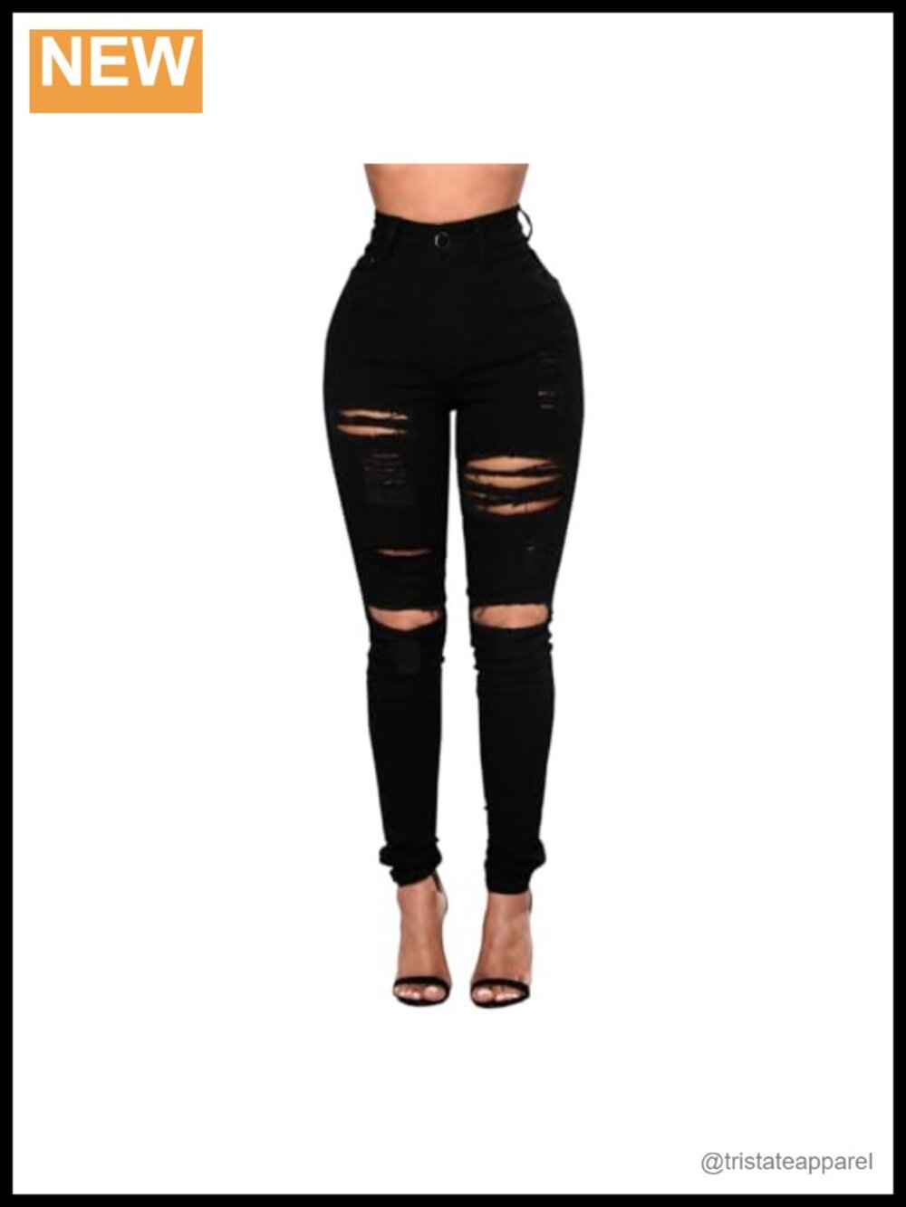 High Waisted Ripped Skinny Jeans Stretch Denim